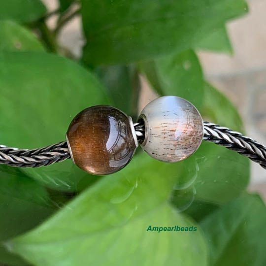 Charming Ampearlbeads Mini Round Natural Gray Moonstone Bead with Silver Core for European Trollbeads Pandora Bracelets or Bangles