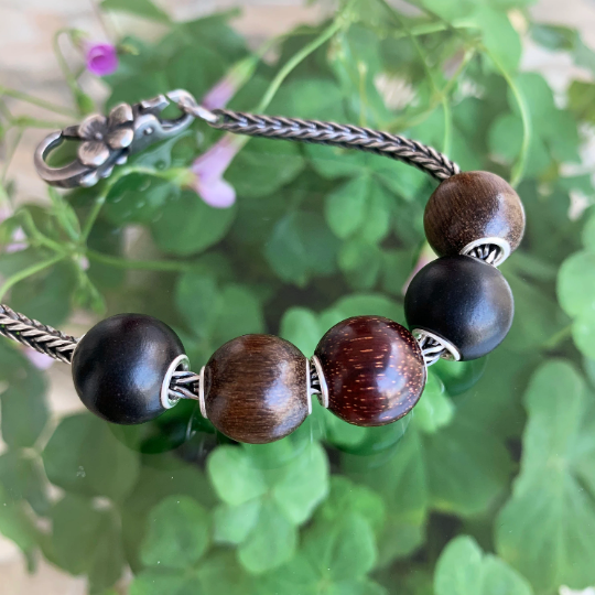 Ampearlbeads Natural Round Wood beads Wooden Beads with Sterling Sliver Core for Trollbeads Bracelets or Pandora Bangles