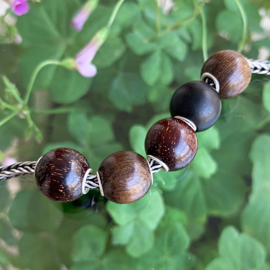 Ampearlbeads Natural Round Wood beads Wooden Beads with Sterling Sliver Core for Trollbeads Bracelets or Pandora Bangles
