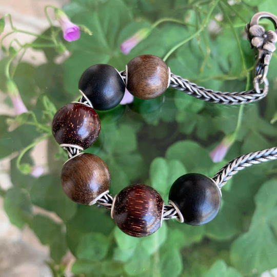 Ampearlbeads Natural Round Wood beads Wooden Beads with Sterling Sliver Core for Trollbeads Bracelets or Pandora Bangles