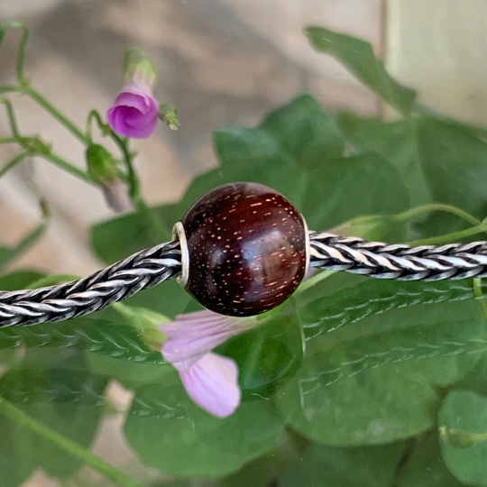 Ampearlbeads Natural Round Wood beads Wooden Beads with Sterling Sliver Core for Trollbeads Bracelets or Pandora Bangles