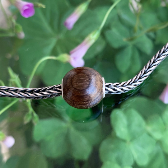 Ampearlbeads Natural Round Wood beads Wooden Beads with Sterling Sliver Core for Trollbeads Bracelets or Pandora Bangles