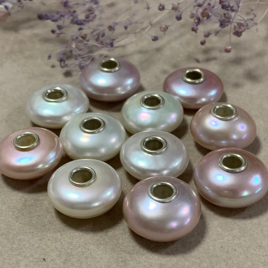 Beautiful Natural Flat Freshwater Pearl Value Beads White Purple Lilac Beads for Trollbeads Bracelets and Some of the Pandora Bangles