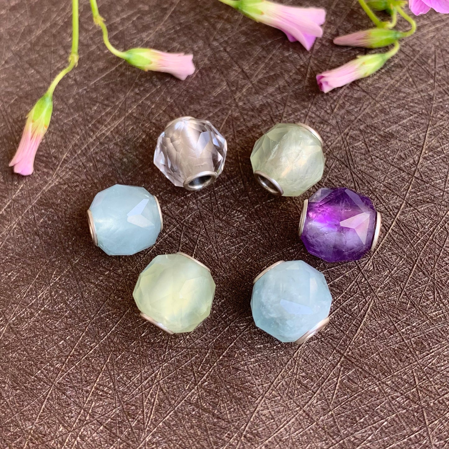 Polyhedral Faceted Amethyst White Crystal Quartz Beads Aquamarine Grape Stone Natural Gemstone