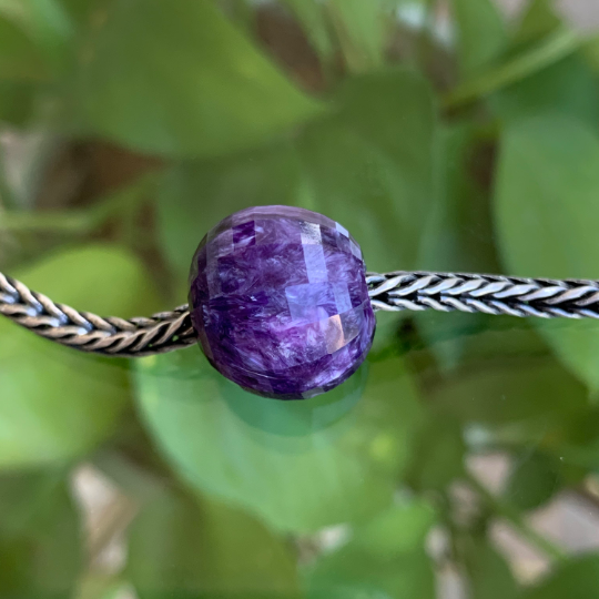 Purple Charoite Faceted Big Round Beads Gemstone with Sterling Silver Core for European Charm Bracelets and Bangles