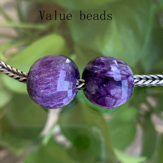 Purple Charoite Faceted Big Round Beads Gemstone with Sterling Silver Core for European Charm Bracelets and Bangles