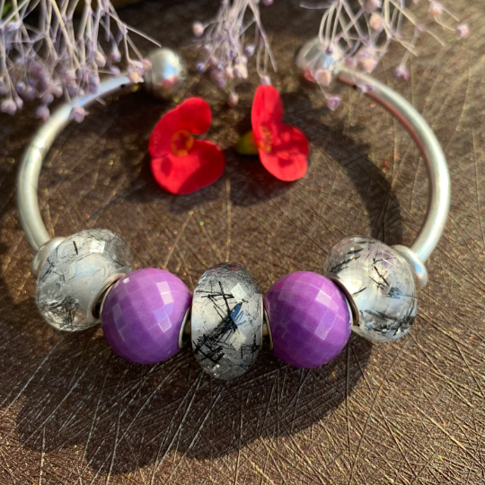 Elegant Natural Mini Faceted Round Beads Purple Mica Purple Gemstone Beads with Small Core for Trollbeads Bracelets or Some Pandora Bangles