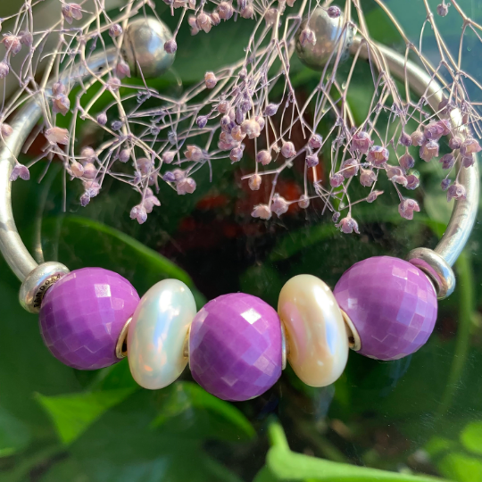 Elegant Natural Mini Faceted Round Beads Purple Mica Purple Gemstone Beads with Small Core for Trollbeads Bracelets or Some Pandora Bangles