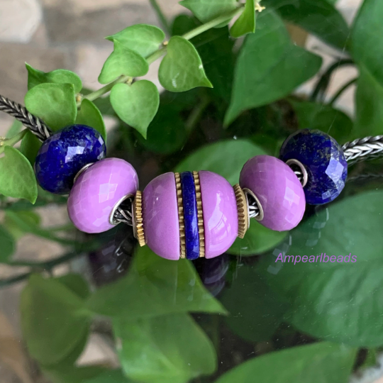 Purple Mica Steampunk Bead Natural Gemstone Mechanical bead fits European Pandora and Trolllbeads Bracelets