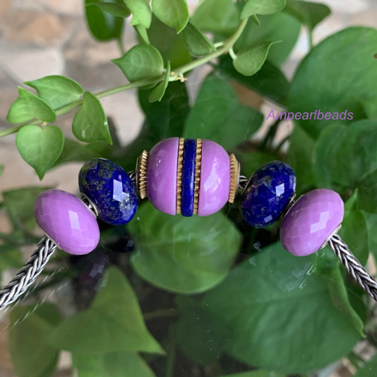 Purple Mica Steampunk Bead Natural Gemstone Mechanical bead fits European Pandora and Trolllbeads Bracelets