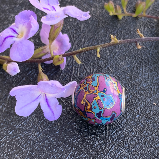 Beautiful Blue Purple Natural Resin Painted Handmade Wooden Beads Wood Beads with Silver Core for Trollbeads Bracelets or Some Pandora Bangles