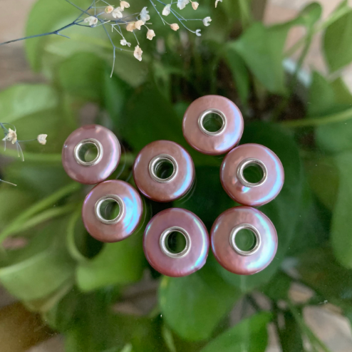 Stylish Natural Flat Shiny Purple Pearl Spacer Freshwater Pearl Beads With Silver Core Amazing Beads for European Bracelet