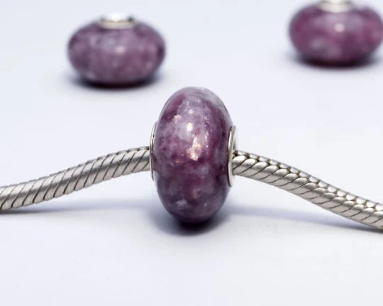 Natural Purple Phosphosiderite Tumbled Stone Bead with Big Core Fits European Bracelets