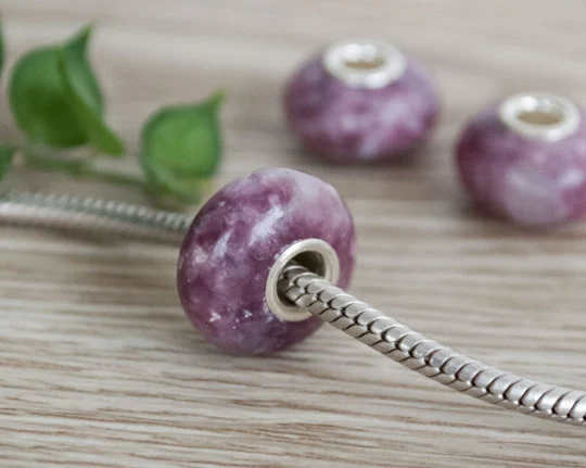 Natural Purple Phosphosiderite Tumbled Stone Bead with Big Core Fits European Bracelets