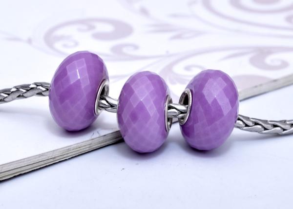 Natural Purple Mica Bead Faceted Gemstone with Big Hole fits European Charms Bracelets