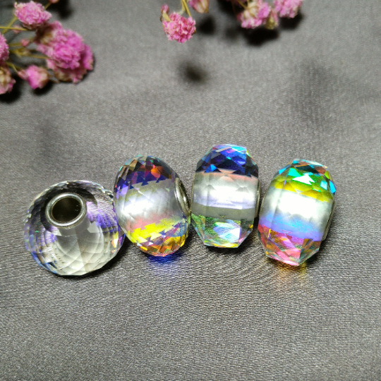 Faceted Rainbow Crystal Glass Bead with Sterling Silver Core for European Bracelets