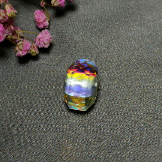 Faceted Rainbow Crystal Glass Bead with Sterling Silver Core for European Bracelets