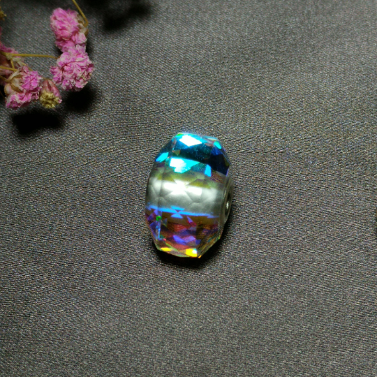 Faceted Rainbow Crystal Glass Bead with Sterling Silver Core for European Bracelets