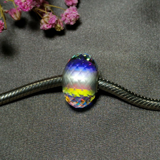 Faceted Rainbow Crystal Glass Bead with Sterling Silver Core for European Bracelets