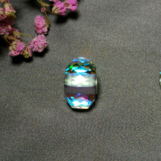 Faceted Rainbow Crystal Glass Bead with Sterling Silver Core for European Bracelets
