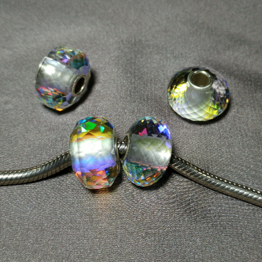 Faceted Rainbow Crystal Glass Bead with Sterling Silver Core for European Bracelets