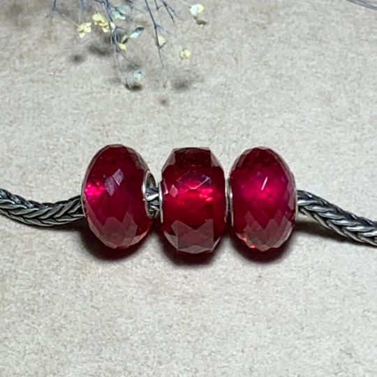 Faceted Artisan Red Ruby Bead with Silver Core fits European Charms Bracelets