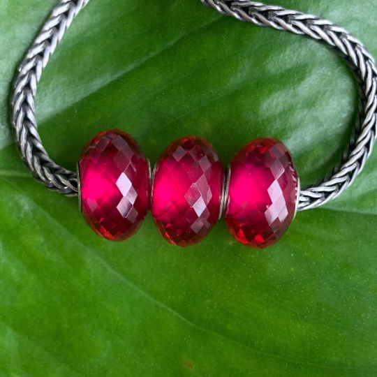 Faceted Artisan Red Ruby Bead with Silver Core fits European Charms Bracelets