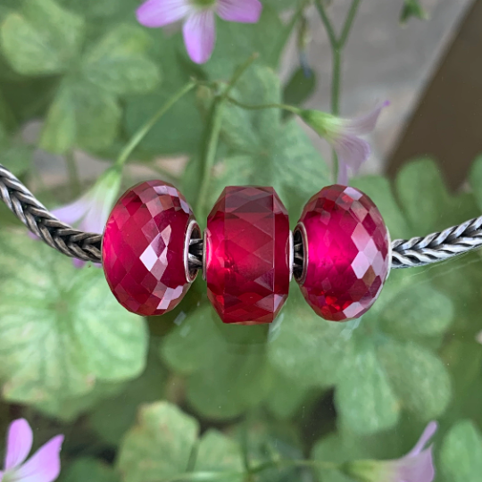 Faceted Artisan Red Ruby Bead with Silver Core fits European Charms Bracelets