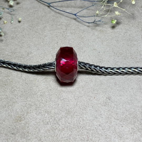 Faceted Artisan Red Ruby Bead with Silver Core fits European Charms Bracelets