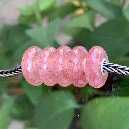 Lovely Flat Faceted Red Strawberry Quartz Spacer Beads with Silver Core for European Bracelets or Bangles