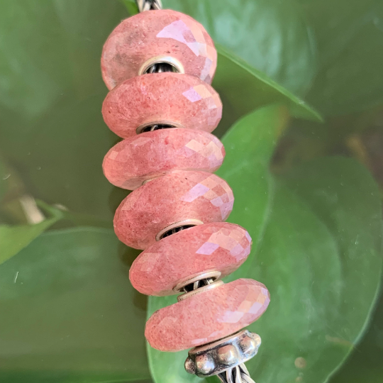Lovely Flat Faceted Red Strawberry Quartz Spacer Beads with Silver Core for European Bracelets or Bangles