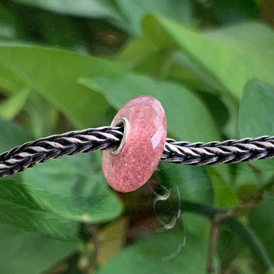 Lovely Flat Faceted Red Strawberry Quartz Spacer Beads with Silver Core for European Bracelets or Bangles