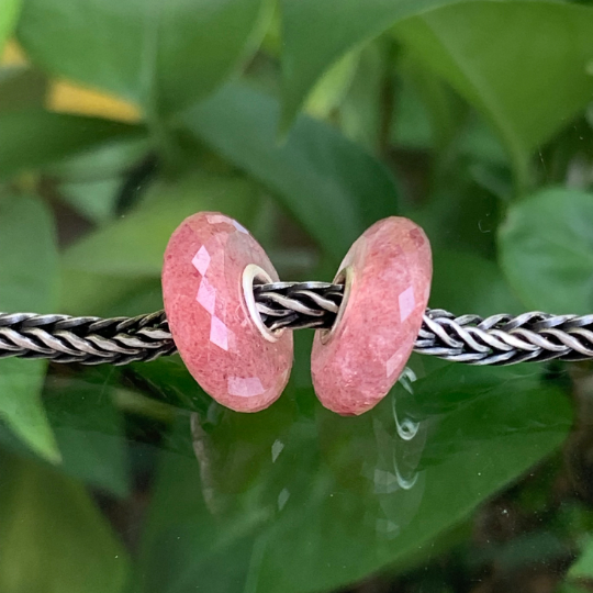 Lovely Flat Faceted Red Strawberry Quartz Spacer Beads with Silver Core for European Bracelets or Bangles