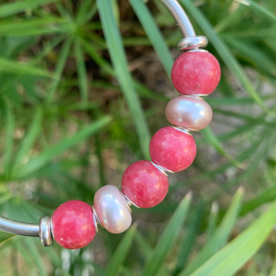 Mini Round 11mm Rhodonite Roselia Beads with Small Silver Core for European Charm Trollbeads Bracelet or Pandora Bangle