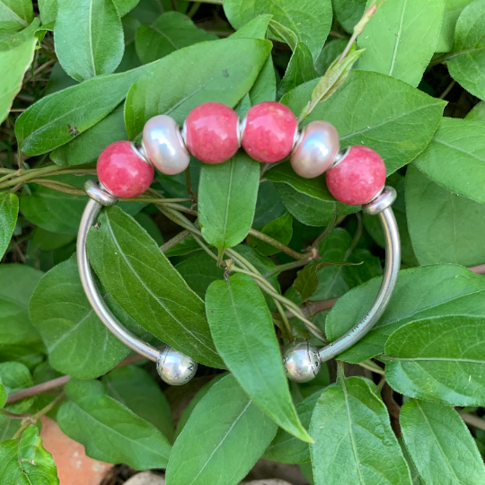 Mini Round 11mm Rhodonite Roselia Beads with Small Silver Core for European Charm Trollbeads Bracelet or Pandora Bangle