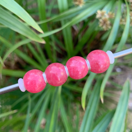 Mini Round 11mm Rhodonite Roselia Beads with Small Silver Core for European Charm Trollbeads Bracelet or Pandora Bangle