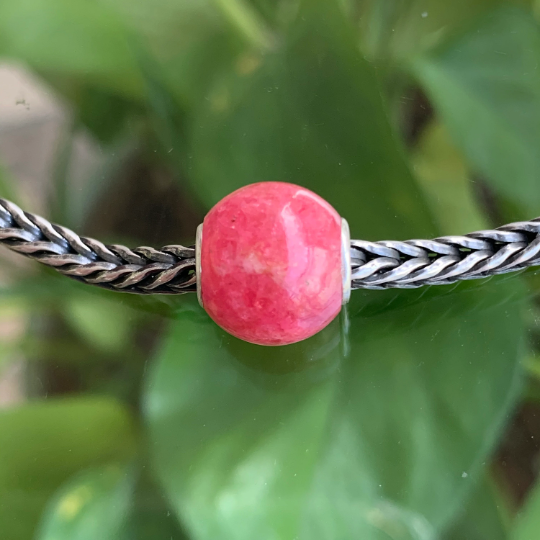 Mini Round 11mm Rhodonite Roselia Beads with Small Silver Core for European Charm Trollbeads Bracelet or Pandora Bangle