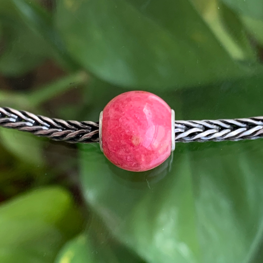 Mini Round 11mm Rhodonite Roselia Beads with Small Silver Core for European Charm Trollbeads Bracelet or Pandora Bangle