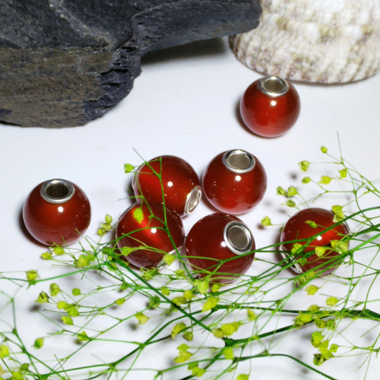 Round Black Onyx Red Onyx Mini Round Bead with Small Sterling Silver Core Compatible Charms Bracelet