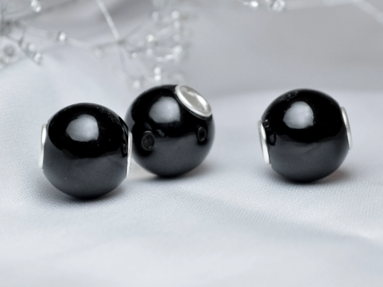 Round Black Onyx Red Onyx Mini Round Bead with Small Sterling Silver Core Compatible Charms Bracelet