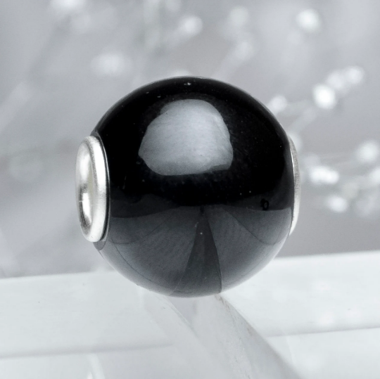 Round Black Onyx Red Onyx Mini Round Bead with Small Sterling Silver Core Compatible Charms Bracelet