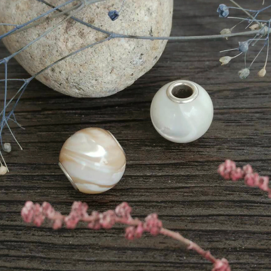 Ampearlbeads Natural Round Mother of Shell beads Fit Charm Bracelets or Bangle