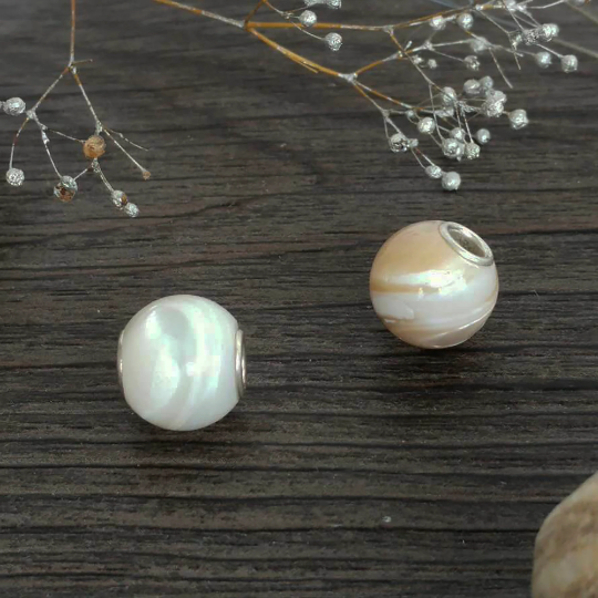 Ampearlbeads Natural Round Mother of Shell beads Fit Charm Bracelets or Bangle