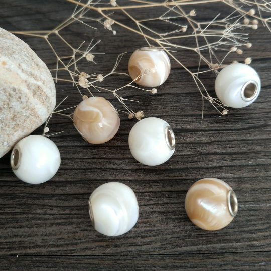Ampearlbeads Natural Round Mother of Shell beads Fit Charm Bracelets or Bangle