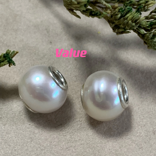 Gorgeous Oval Near Round White Freshwater Pearl Beads with Small Core fit European Charm Trollbeads Bracelets or Pandora Bangles