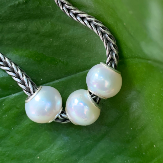 Gorgeous Oval Near Round White Freshwater Pearl Beads with Small Core fit European Charm Trollbeads Bracelets or Pandora Bangles