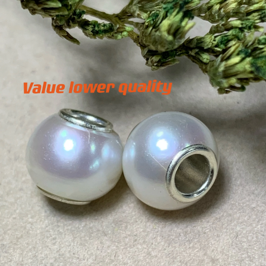 Gorgeous Oval Near Round White Freshwater Pearl Beads with Small Core fit European Charm Trollbeads Bracelets or Pandora Bangles
