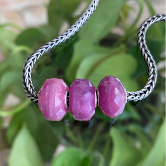 Faceted Gorgeous Ruby Bead Genuine Jewellery with Big Silver Core Suitable for European Bracelets