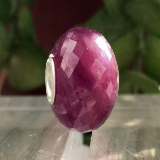 Faceted Gorgeous Ruby Bead Genuine Jewellery with Big Silver Core Suitable for European Bracelets