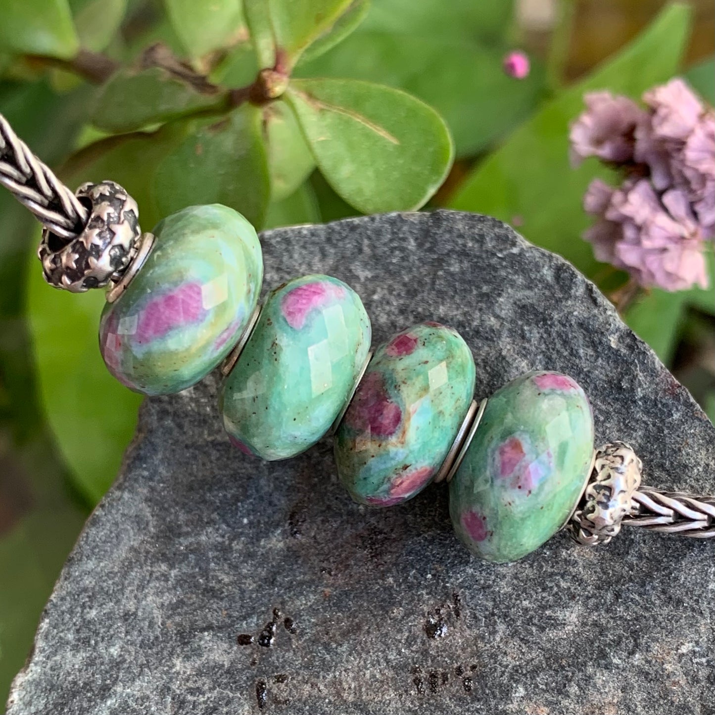 Awesome Faceted Ruby Zoisite Beads For European Charm Bracelets Trollbeads Bracelets and Some Pandora Bangles